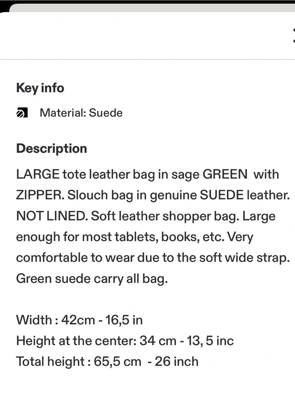 Made in Italy suede leather zipper tote moss / warm sage green - Picture 13 of 13